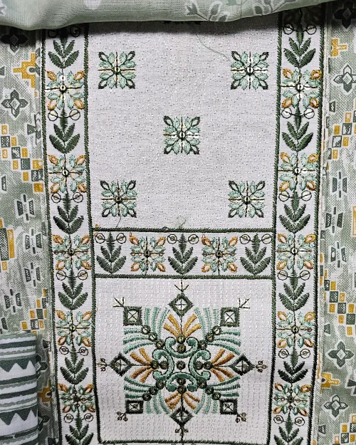 Light Green Cotton Unstitched Salwar Suit