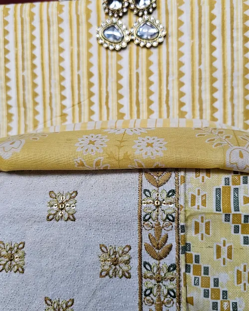 Yellow Color Cotton Unstitched Salwar Suit