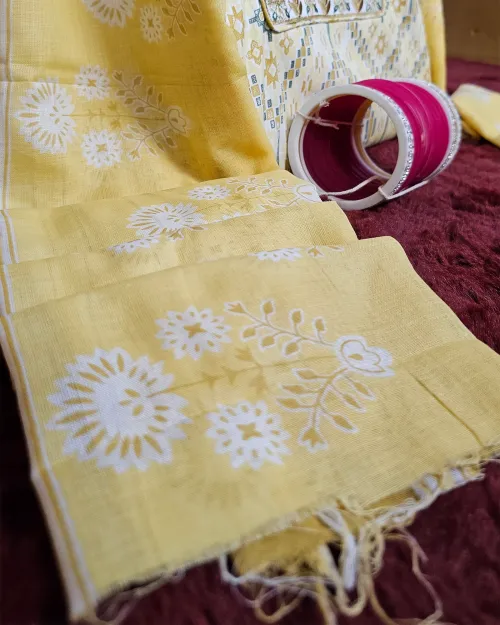 Yellow Color Cotton Unstitched Salwar Suit