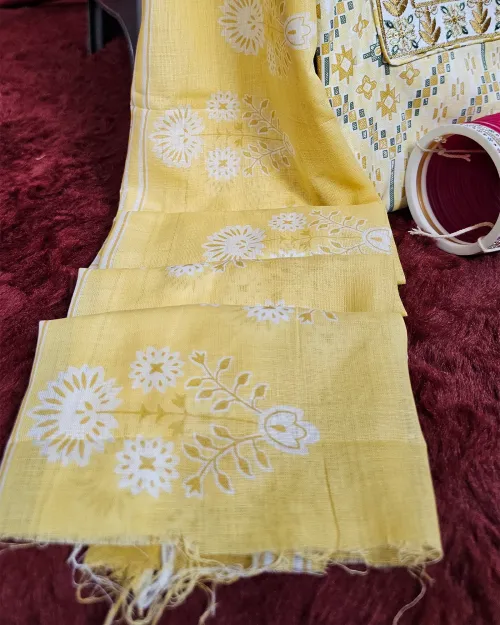 Yellow Color Cotton Unstitched Salwar Suit