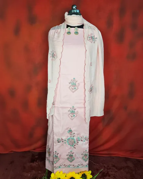 Peach Colour Cotton Unstitched Salwar Suit