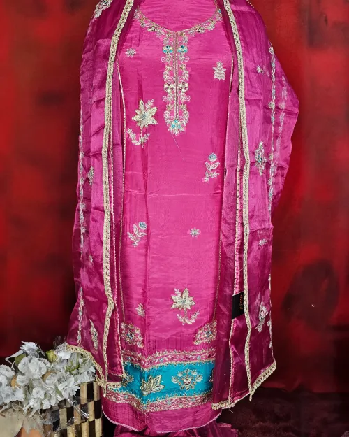 Rani Colour Organza Unstitched Salwar Suit Set