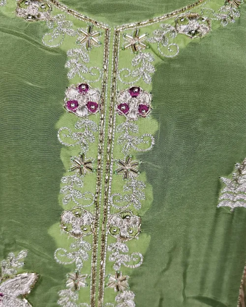 Green Color Organza Unstitched Salwar Suit Set