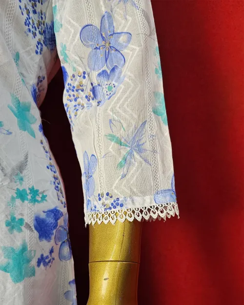 White Color Printed Readymade Cotton Suit Set