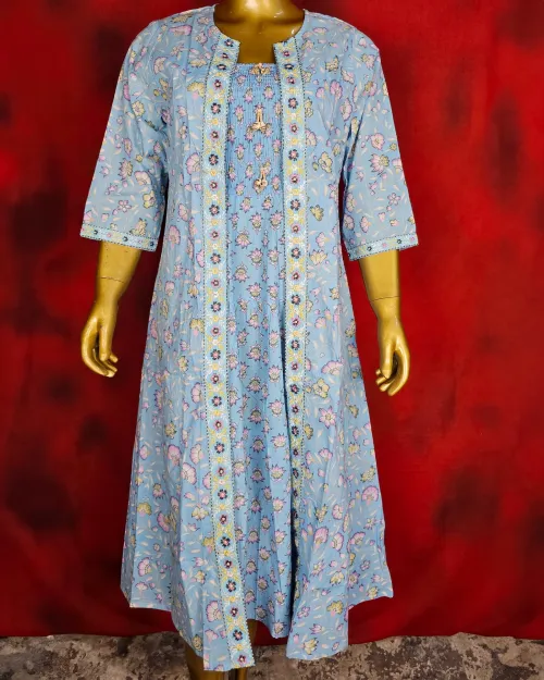 Ice Blue Color Readymade Cotton Suit Set