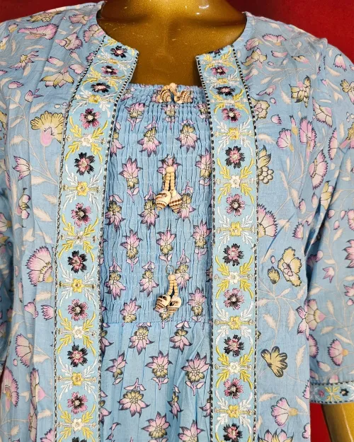 Ice Blue Color Readymade Cotton Suit Set