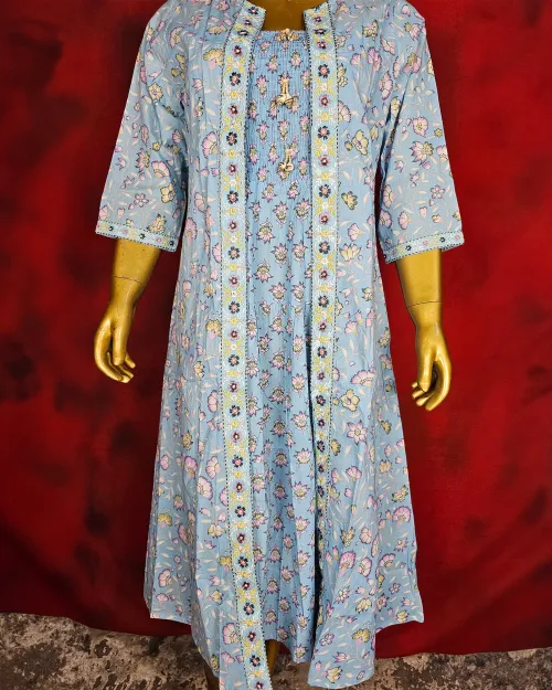 Ice Blue Color Readymade Cotton Suit Set