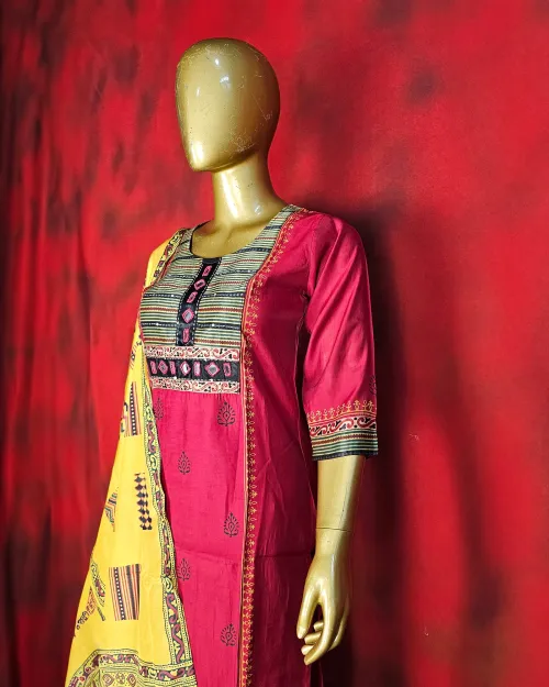 Red Color Printed Readymade Cotton Suit Set