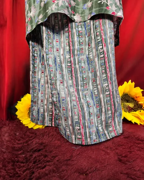 Green Color Muslin Readymade Straight Suit Set