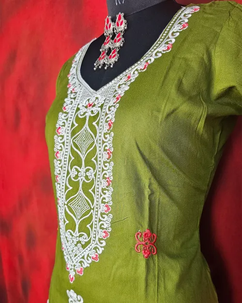 Green Color Readymade Cotton Kurti