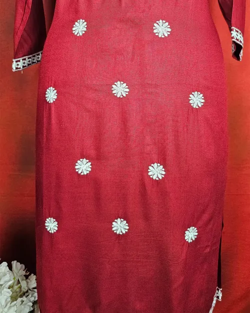 Red Readymade Cotton Straight Kurti