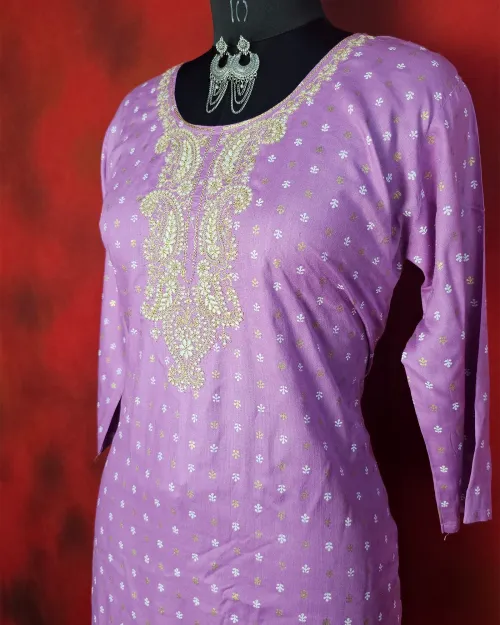 Lavender Readymade Cotton Straight Kurti