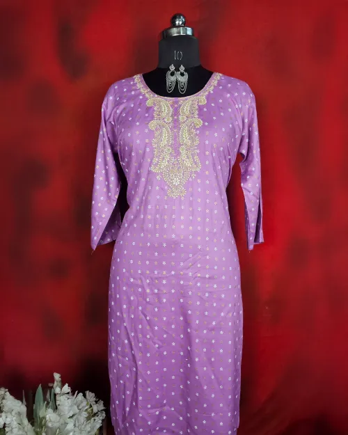 Lavender Readymade Cotton Straight Kurti