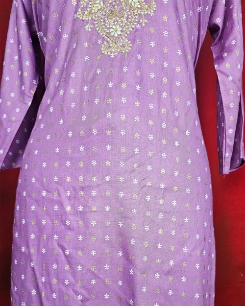 Lavender Readymade Cotton Straight Kurti