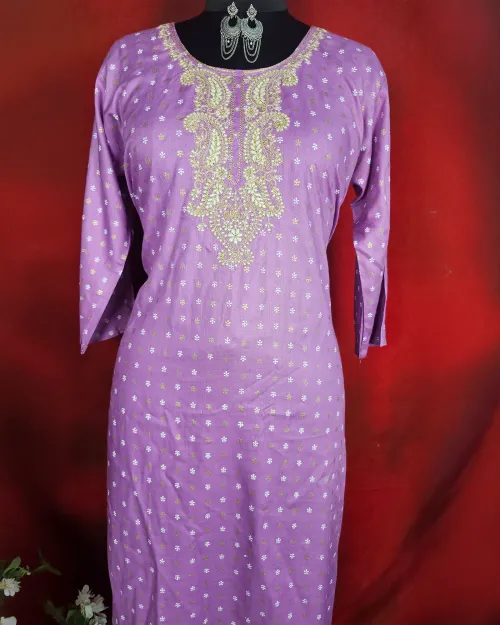 Lavender Readymade Cotton Straight Kurti