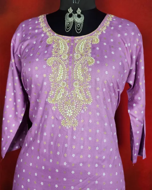 Lavender Readymade Cotton Straight Kurti