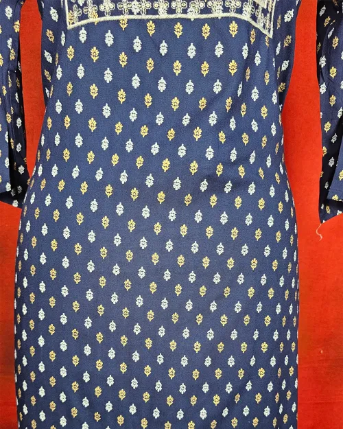 Navy Blue Readymade Cotton Kurti