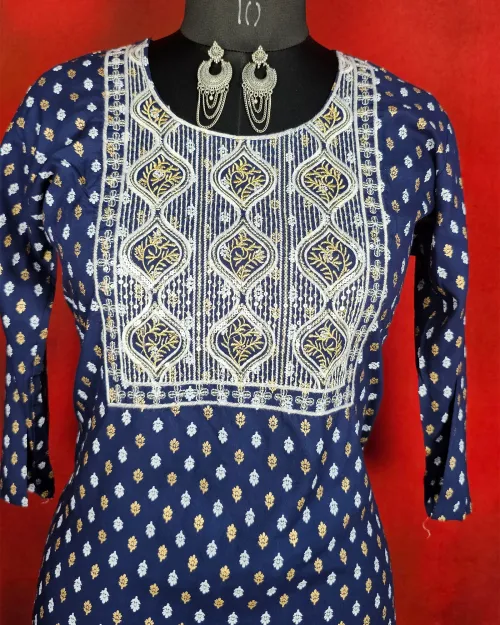 Navy Blue Readymade Cotton Kurti