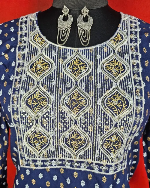 Navy Blue Readymade Cotton Kurti