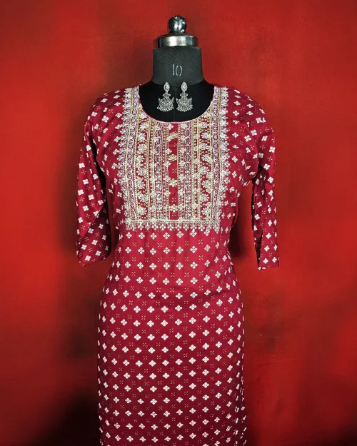Maroon Readymade Cotton Kurti