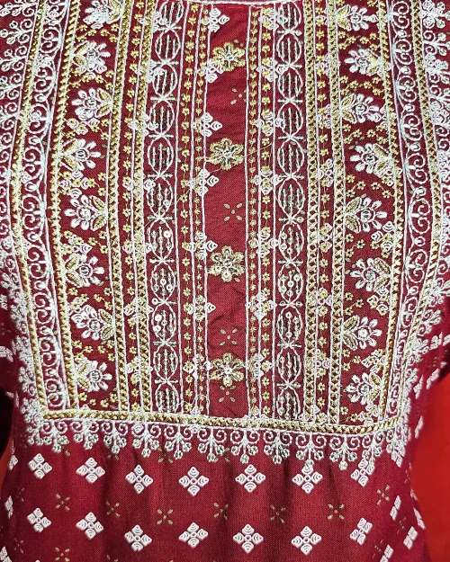 Maroon Readymade Cotton Kurti