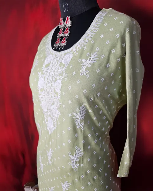 Light Green Cotton Readymade Kurti
