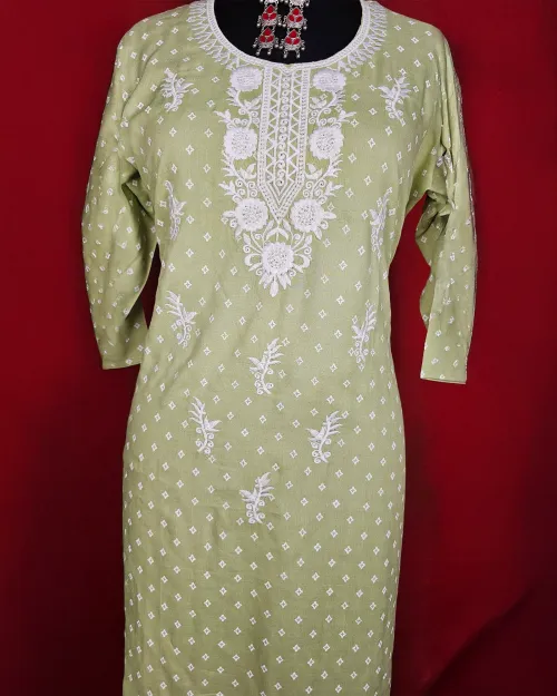 Light Green Cotton Readymade Kurti
