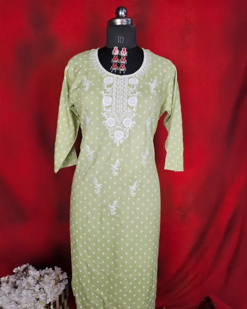 Light Green Cotton Readymade Kurti