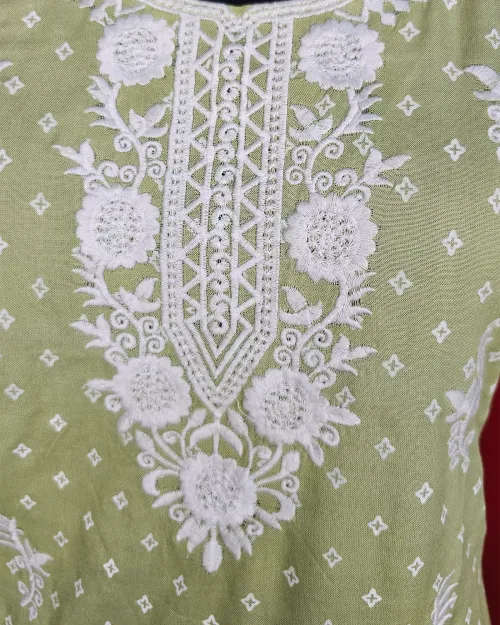 Light Green Cotton Readymade Kurti
