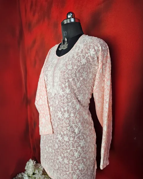 Peach Color Readymade Cotton Straight Kurti