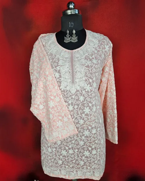 Peach Color Readymade Cotton Straight Kurti
