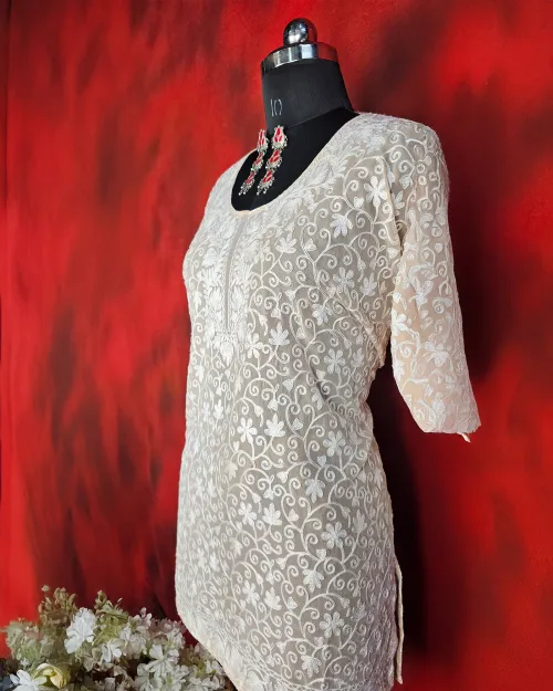 Peach Readymade Cotton Kurti