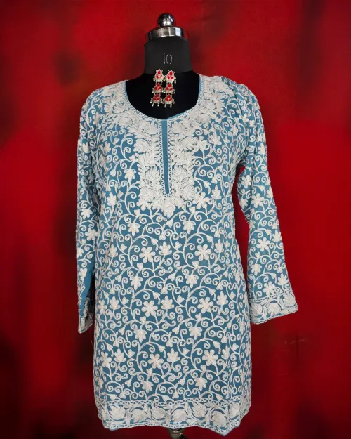 Ice Blue Readymade Cotton Kurti