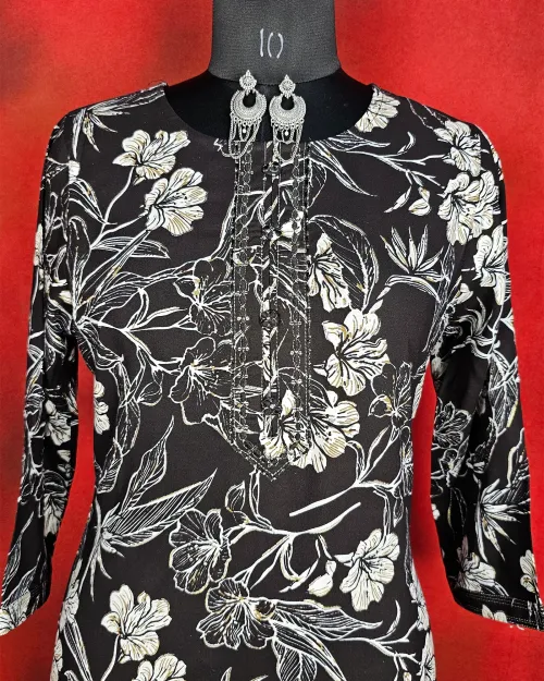 Black Readymade Cotton Kurti