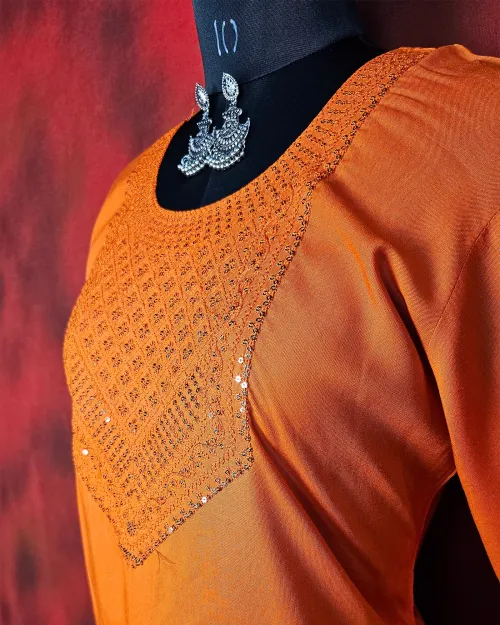 Orange Readymade Cotton Kurti