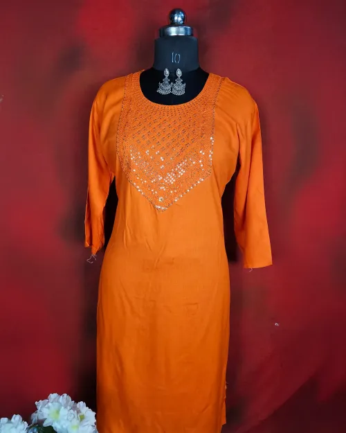 Orange Readymade Cotton Kurti