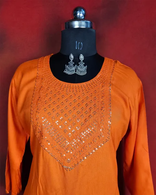 Orange Readymade Cotton Kurti