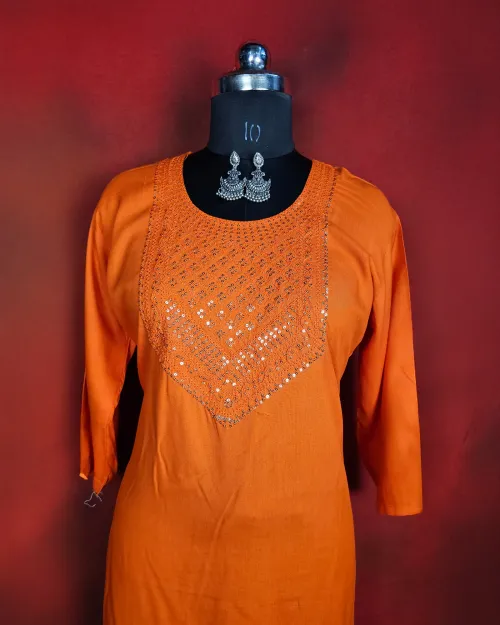 Orange Readymade Cotton Kurti