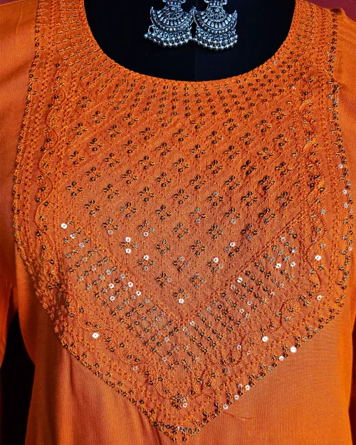 Orange Readymade Cotton Kurti