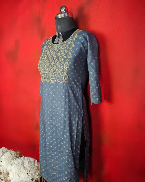 Grey Color Readymade Cotton Kurti