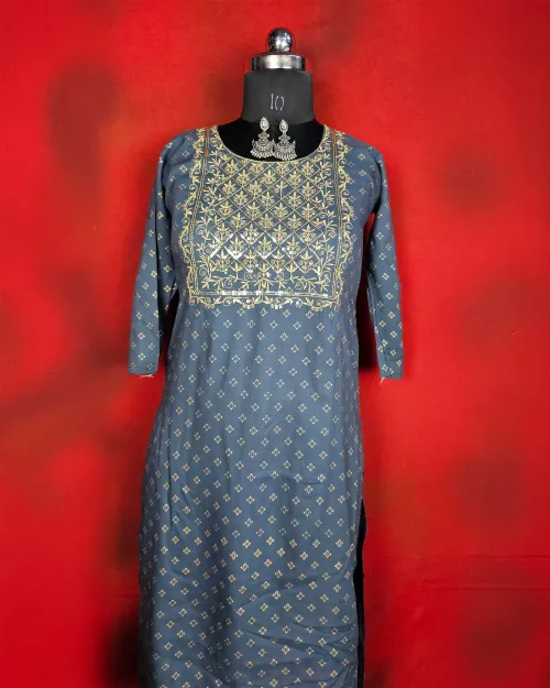 Grey Color Readymade Cotton Kurti
