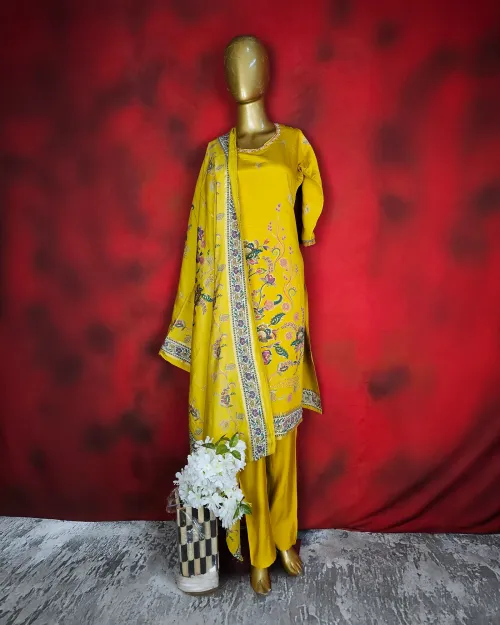 Yellow Readymade Cotton Straight Kurti Set