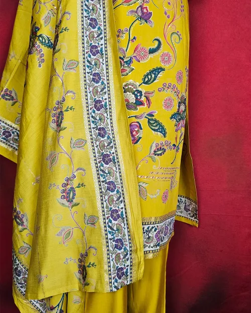 Yellow Readymade Cotton Straight Kurti Set