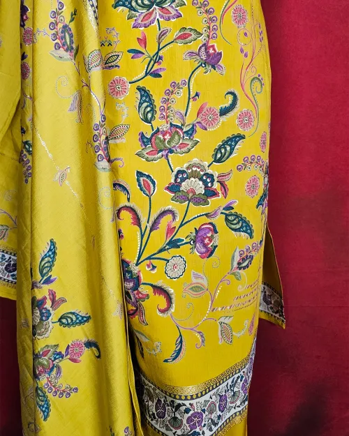 Yellow Readymade Cotton Straight Kurti Set