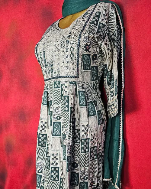 Beige Colour Naira Cut Readymade Cotton Suit Set