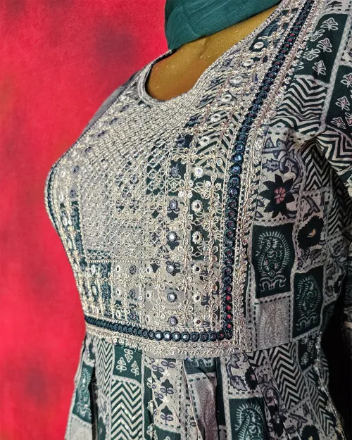 Beige Colour Naira Cut Readymade Cotton Suit Set