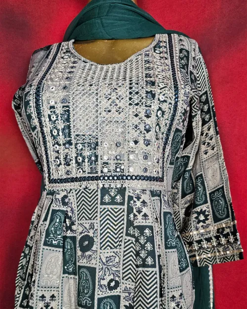 Beige Colour Naira Cut Readymade Cotton Suit Set