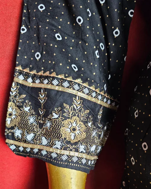 Black Readymade Cotton Anarkali Suit Set
