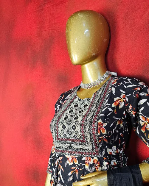 Black Color Naira Cut Readymade Cotton Suit Set