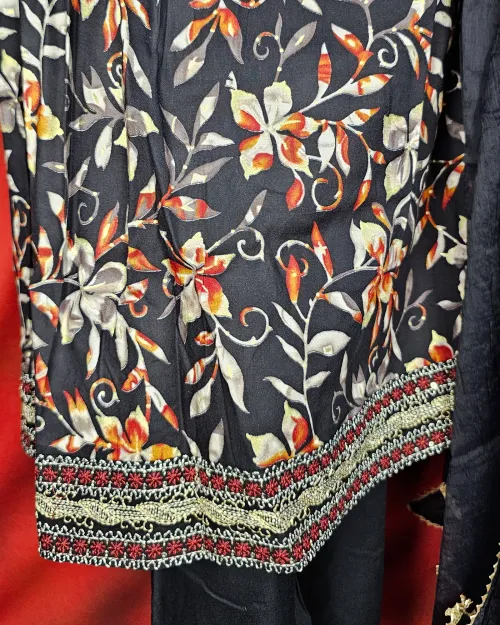 Black Color Naira Cut Readymade Cotton Suit Set